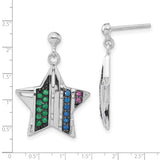 Sterling Silver Dangle Earrings with Created Ruby and Synthetic Spinel, Star Shaped Celestial Design
