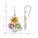 Sterling Silver Dangle Earrings with Cubic Zirconia and Enamel Floral Design