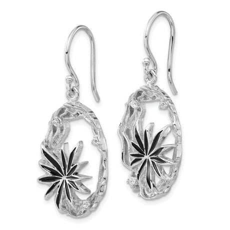 Sterling Silver Dangle Earrings with Cubic Zirconia, Black Enamel Star, Celestial Christian Theme