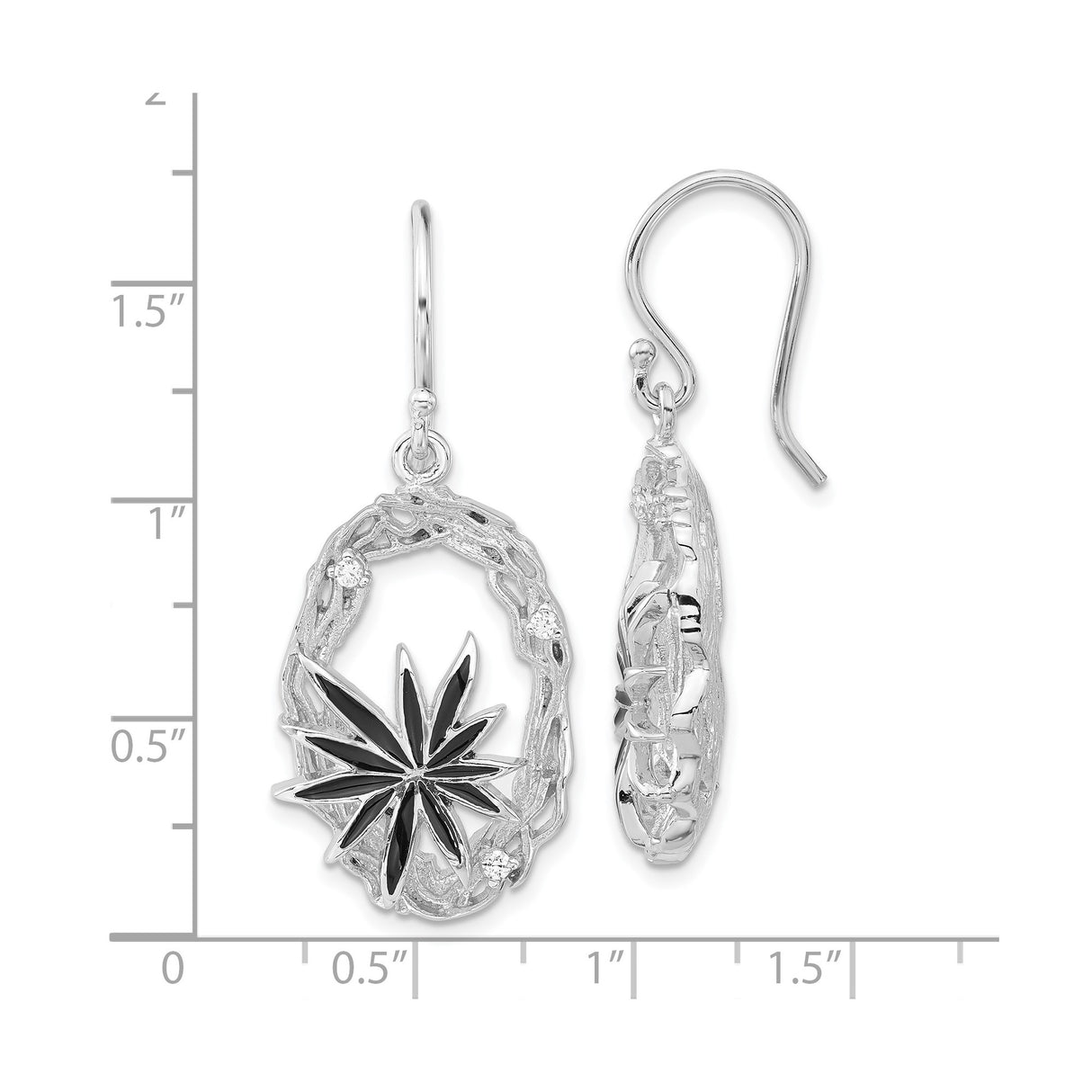 Sterling Silver Dangle Earrings with Cubic Zirconia, Black Enamel Star, Celestial Christian Theme