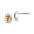 Sterling Silver Stud Earrings with Oval Citrine and Cubic Zirconia Halo Setting