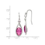 Sterling Silver Dangle Earrings with Marquise Pink Gemstones and Open Teardrop Design