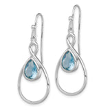 Sterling Silver Dangle Earrings with Pear Shaped Blue Glass in Teardrop Infinity Design