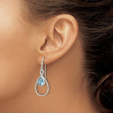 Sterling Silver Dangle Earrings with Pear Shaped Blue Glass in Teardrop Infinity Design