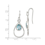 Sterling Silver Dangle Earrings with Pear Shaped Blue Glass in Teardrop Infinity Design