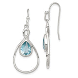 Sterling Silver Dangle Earrings with Pear Shaped Blue Glass in Teardrop Infinity Design
