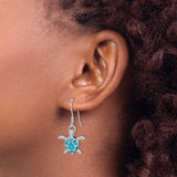 Sterling Silver Turtle Drop Earrings with Created Opal, Ocean Theme, Lightweight Design