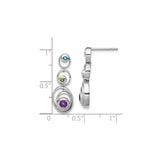 Sterling Silver Dangle Earrings with Amethyst and Peridot, Layered Open Oval Design