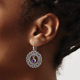 Sterling Silver Dangle Earrings with Amethyst, Filigree Swirl Design, Vintage Boho Style for Women