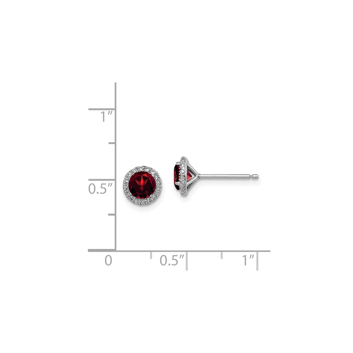 Sterling Silver Stud Earrings with Garnet and Cubic Zirconia Halo Design