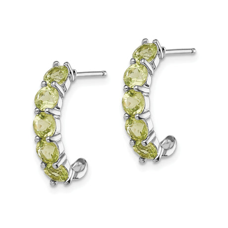Sterling Silver Hoop Earrings with Peridot in Prong Setting, Lightweight Modern Design