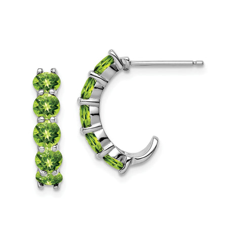 Sterling Silver Hoop Earrings with Peridot in Prong Setting, Lightweight Modern Design