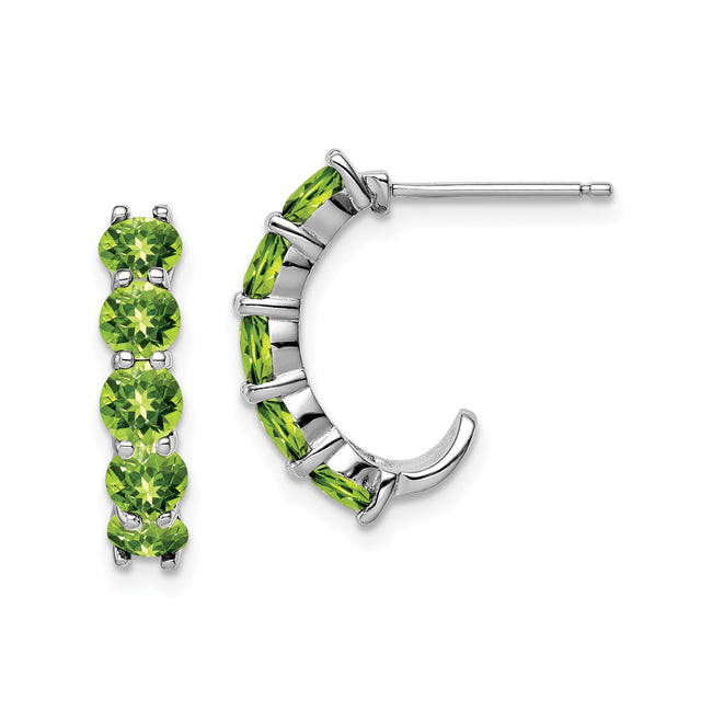 Sterling Silver Hoop Earrings with Peridot in Prong Setting, Lightweight Modern Design