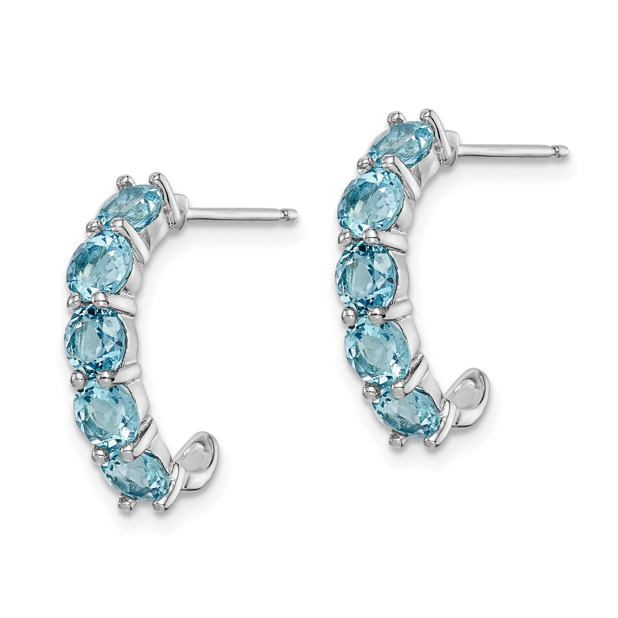 Sterling Silver Half Hoop Earrings with Swiss Blue Topaz in Shared Prong Setting