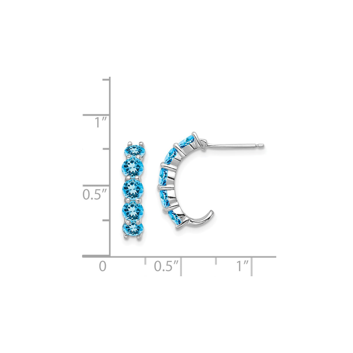 Sterling Silver Half Hoop Earrings with Swiss Blue Topaz in Shared Prong Setting