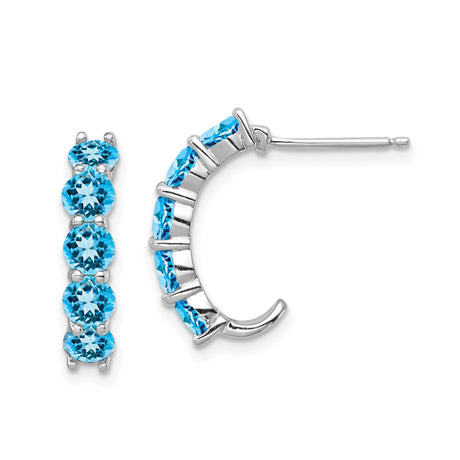 Sterling Silver Half Hoop Earrings with Swiss Blue Topaz in Shared Prong Setting