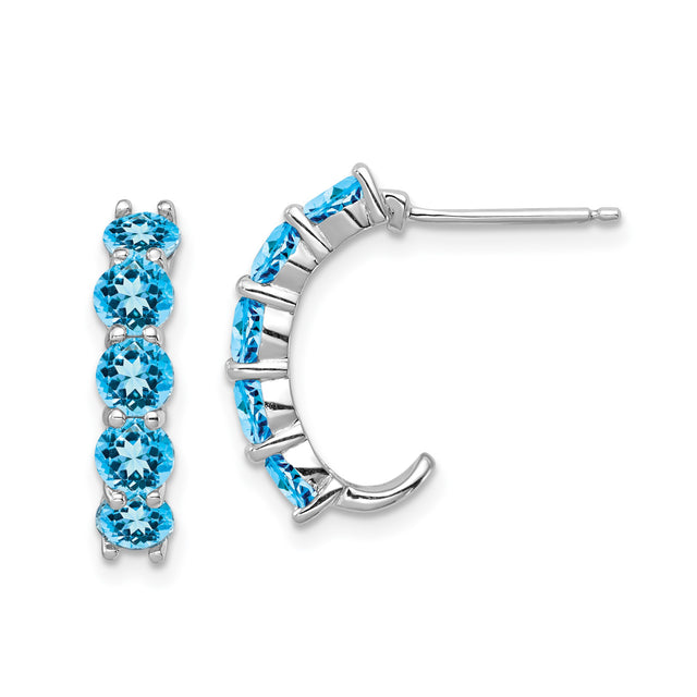 Sterling Silver Half Hoop Earrings with Swiss Blue Topaz in Shared Prong Setting