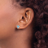 Sterling Silver Heart Stud Earrings with Swiss Blue Topaz and Diamond Accents