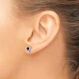 Sterling Silver Heart Stud Earrings with Garnet and Diamond Accents for Women