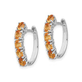 Sterling Silver Hoop Earrings with Citrine in Channel Setting, November Birthstone Jewelry