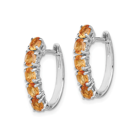 Sterling Silver Hoop Earrings with Citrine in Channel Setting, November Birthstone Jewelry