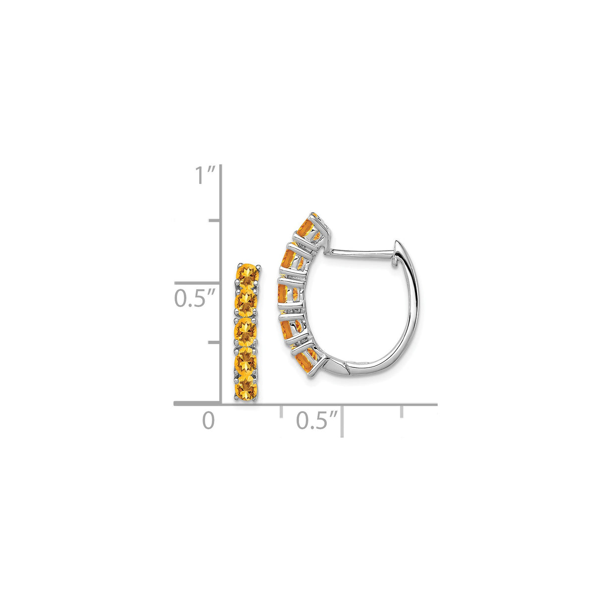 Sterling Silver Hoop Earrings with Citrine in Channel Setting, November Birthstone Jewelry