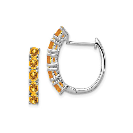 Sterling Silver Hoop Earrings with Citrine in Channel Setting, November Birthstone Jewelry