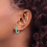 Sterling Silver Hoop Earrings with Oval Cut Emerald in Channel Setting, Modern Minimalist Style