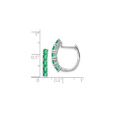 Sterling Silver Hoop Earrings with Oval Cut Emerald in Channel Setting, Modern Minimalist Style