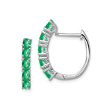 Sterling Silver Hoop Earrings with Oval Cut Emerald in Channel Setting, Modern Minimalist Style