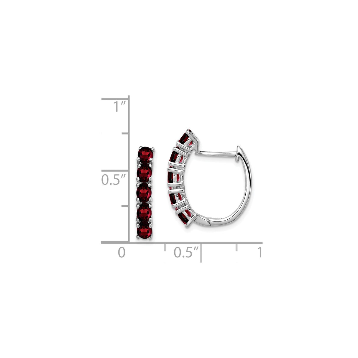 Sterling Silver Hoop Earrings with Garnet, Oval Cut Vertical Channel Setting, Classic Style