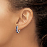 Sterling Silver Hoop Earrings with Sapphire in Prong Setting, Modern Design for Women
