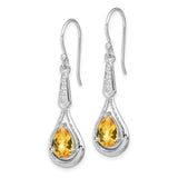 Sterling Silver Dangle Earrings with Pear Shaped Citrine and Cubic Zirconia Teardrop Design