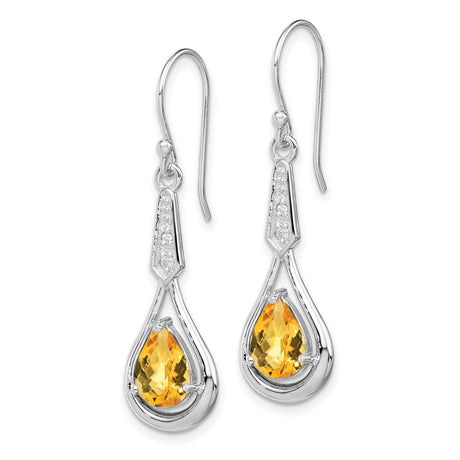 Sterling Silver Dangle Earrings with Pear Shaped Citrine and Cubic Zirconia Teardrop Design