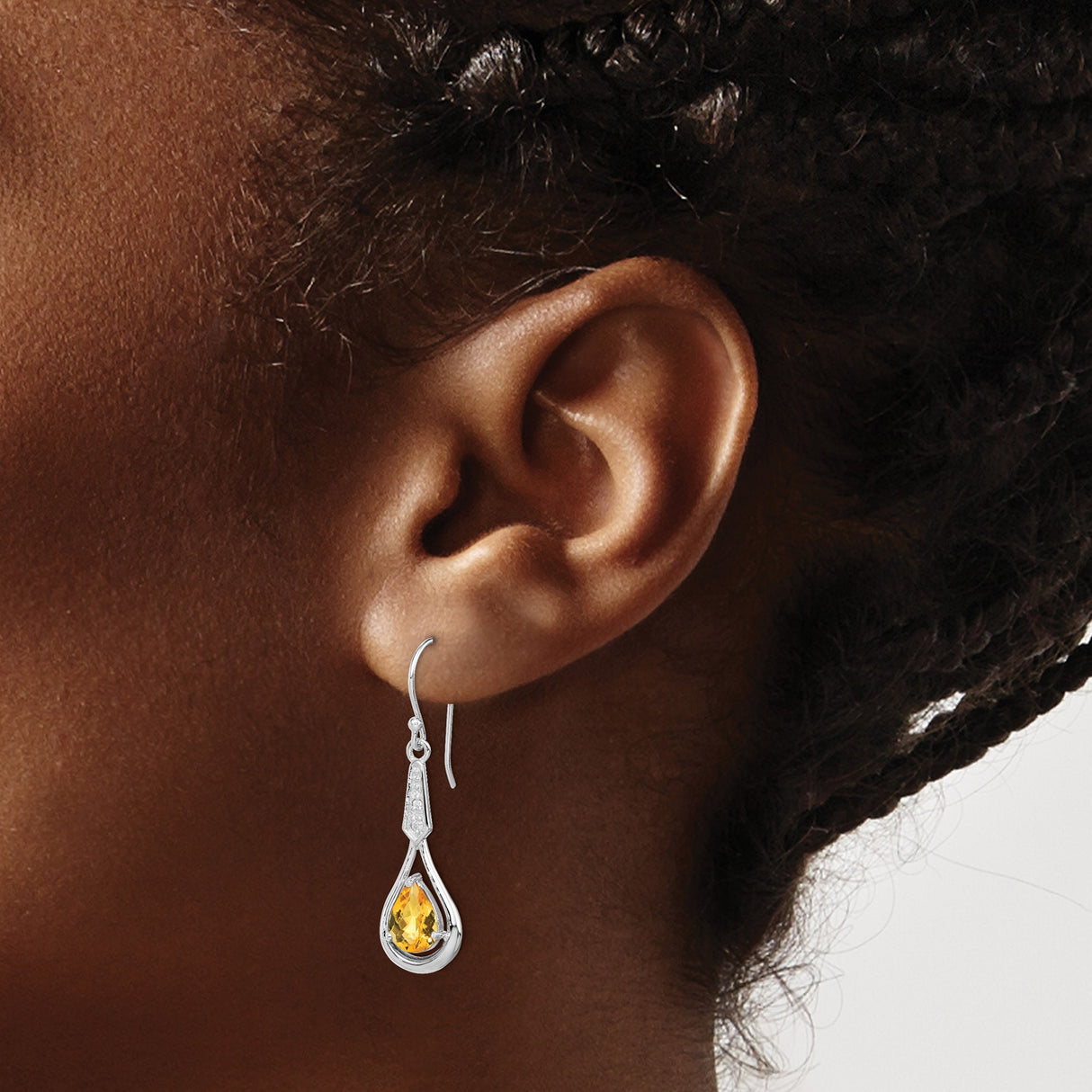 Sterling Silver Dangle Earrings with Pear Shaped Citrine and Cubic Zirconia Teardrop Design