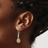 Sterling Silver Dangle Earrings with Pear Shaped Citrine and Cubic Zirconia Teardrop Design