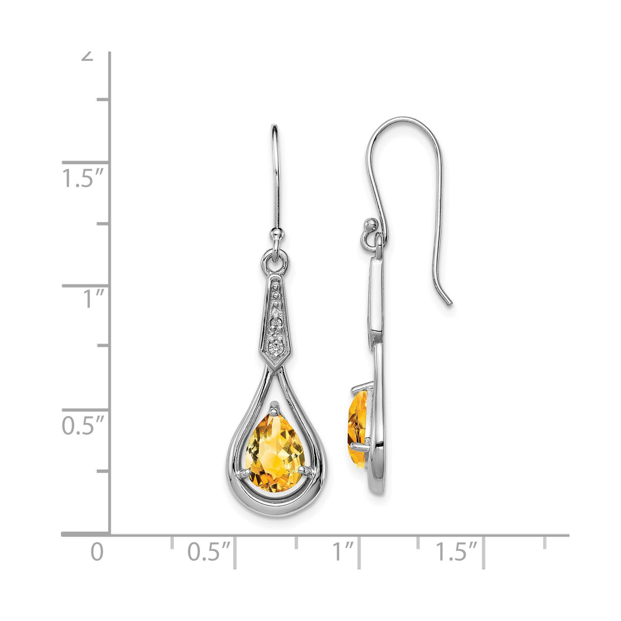 Sterling Silver Dangle Earrings with Pear Shaped Citrine and Cubic Zirconia Teardrop Design