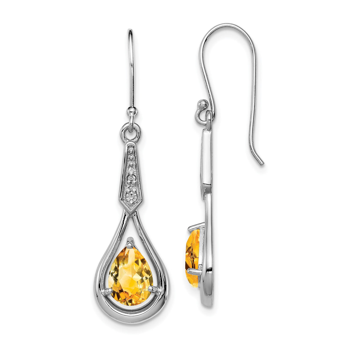 Sterling Silver Dangle Earrings with Pear Shaped Citrine and Cubic Zirconia Teardrop Design