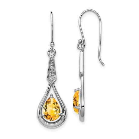 Sterling Silver Dangle Earrings with Pear Shaped Citrine and Cubic Zirconia Teardrop Design