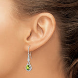Sterling Silver Dangle Earrings with Peridot and Cubic Zirconia, Teardrop Open Loop Design