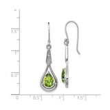Sterling Silver Dangle Earrings with Peridot and Cubic Zirconia, Teardrop Open Loop Design