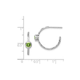 Sterling Silver Hoop Earrings with Peridot, Bezel Set, Hammered Texture, Minimalist Design