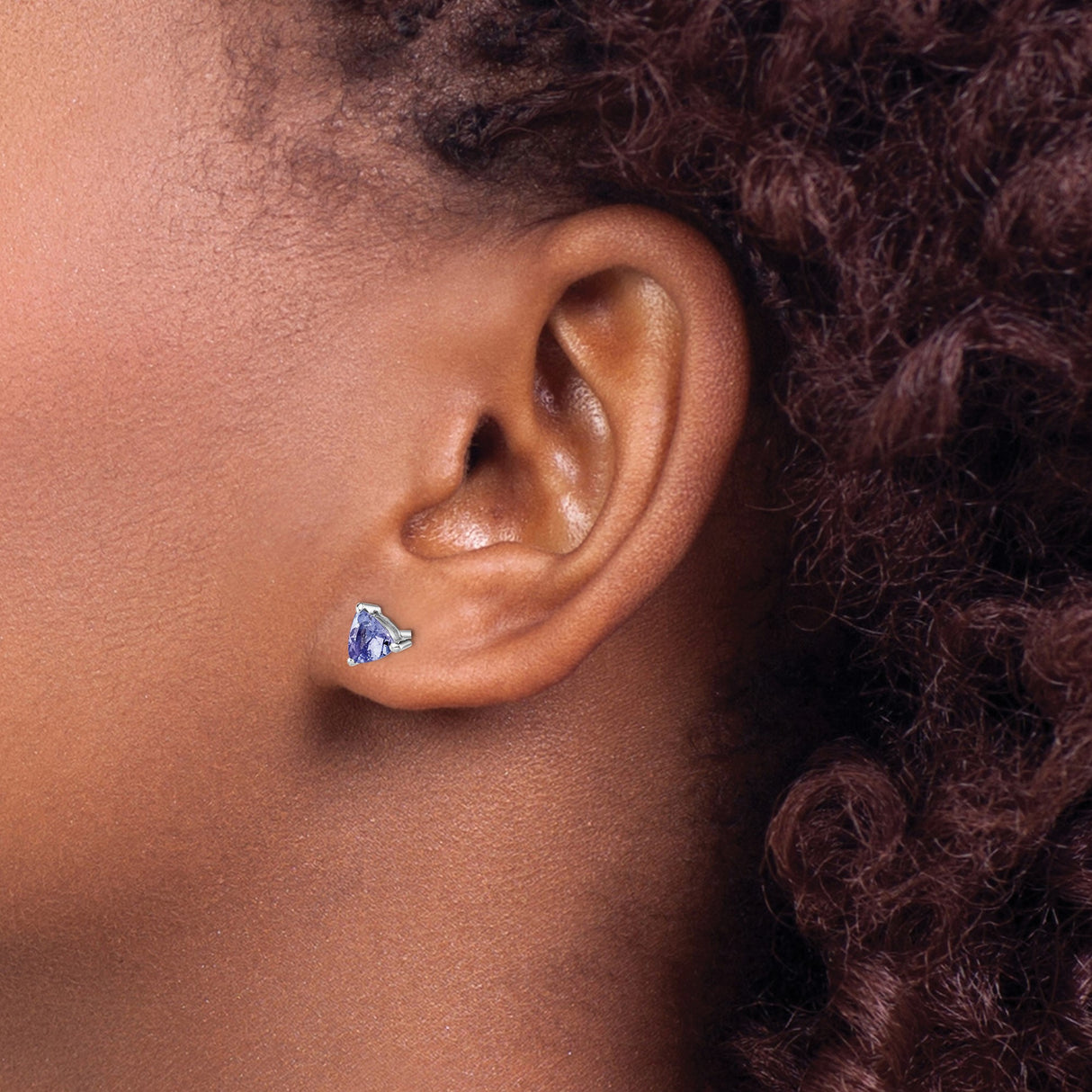 Sterling Silver Tanzanite Trillion Cut Stud Earrings Prong