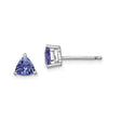 Sterling Silver Trillion Cut Tanzanite Stud Earrings for Women, Purple Gemstone Studs with Prong Setting, Elegant Minimalist Silver Post Earrings for Everyday Wear and Formal Jewelry Looks