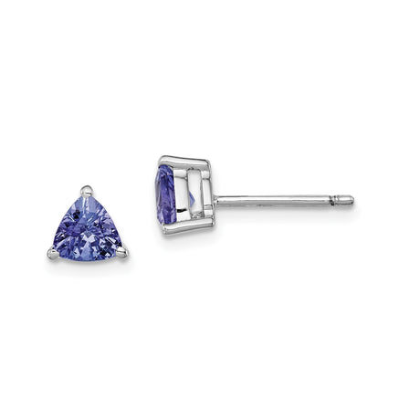 Sterling Silver Trillion Cut Tanzanite Stud Earrings for Women, Purple Gemstone Studs with Prong Setting, Elegant Minimalist Silver Post Earrings for Everyday Wear and Formal Jewelry Looks