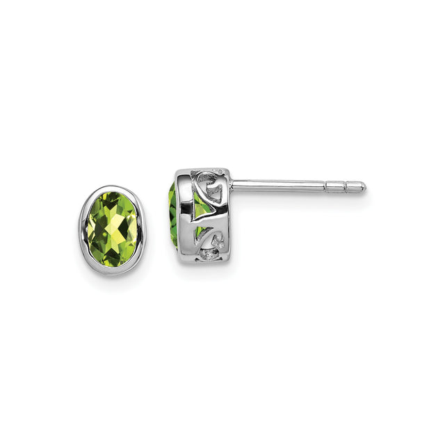 Sterling Silver Celtic Knot Stud Earrings with Oval Peridot Gemstone for Women