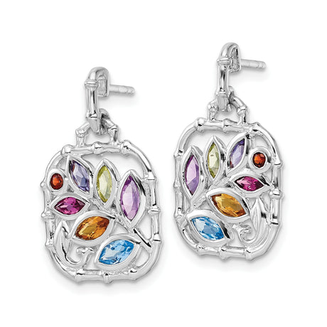 Sterling Silver Dangle Earrings with Swiss Blue Topaz and Amethyst, Tree of Life Design
