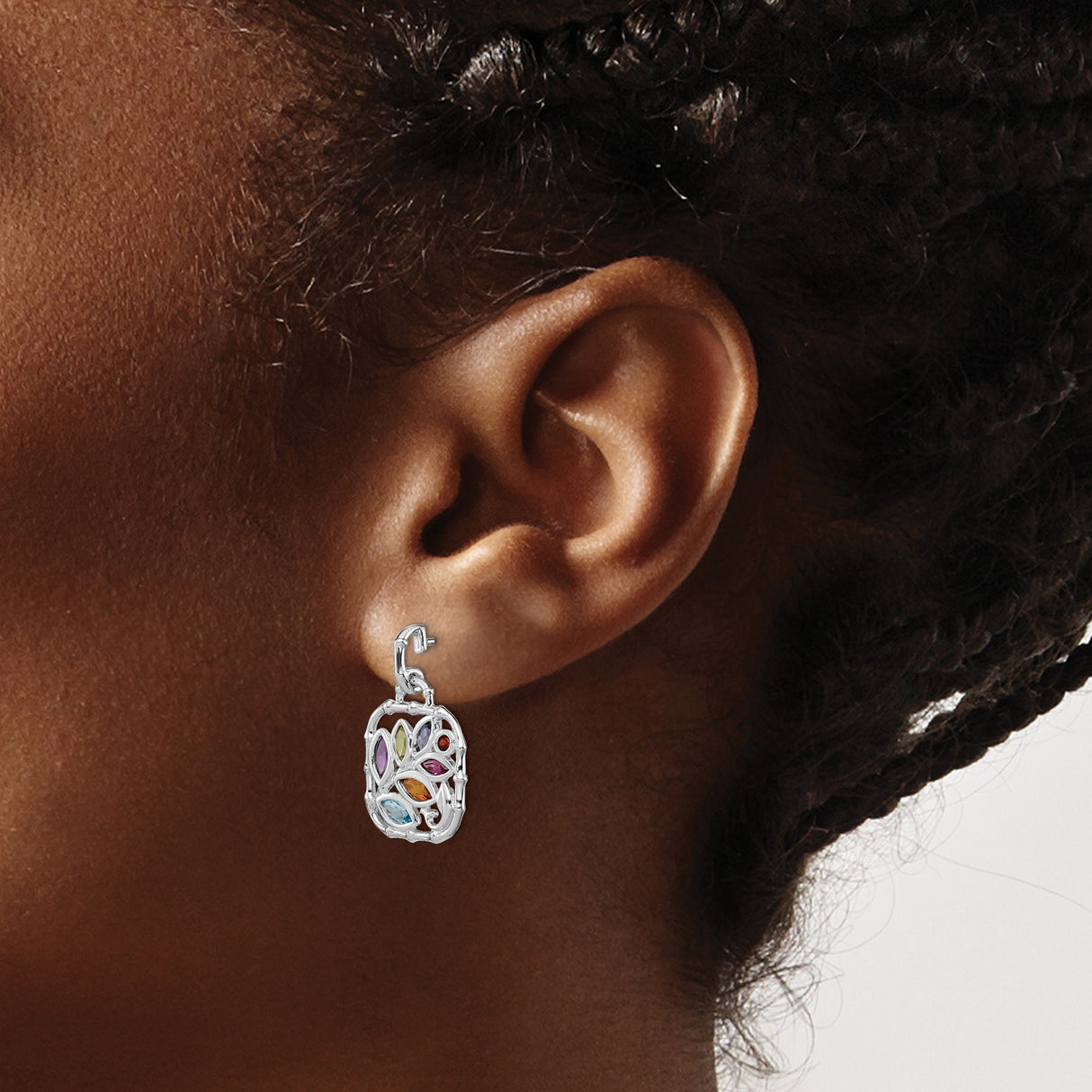 Sterling Silver Dangle Earrings with Swiss Blue Topaz and Amethyst, Tree of Life Design
