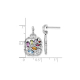 Sterling Silver Dangle Earrings with Swiss Blue Topaz and Amethyst, Tree of Life Design