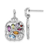 Sterling Silver Dangle Earrings with Swiss Blue Topaz and Amethyst, Tree of Life Design